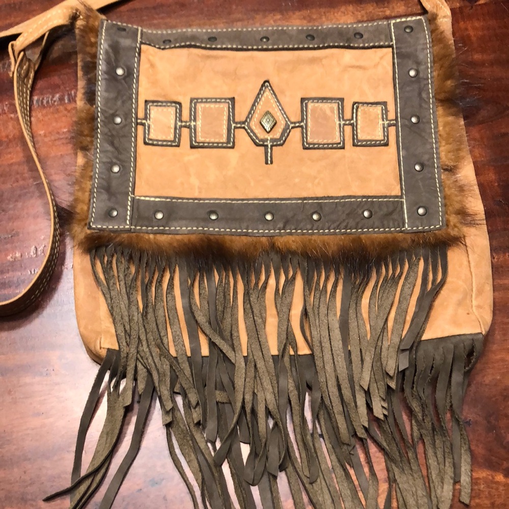 Tan and Brown Fringe leather Shoulder Bag